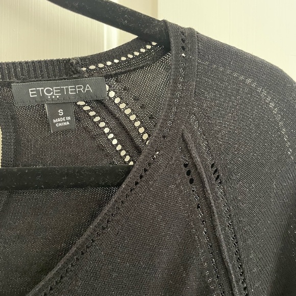 ETCETERA 3/4 Sleeve Black V-Neck Sweater w/ Back Keyhole and Open Stitching EUC - Picture 2 of 6